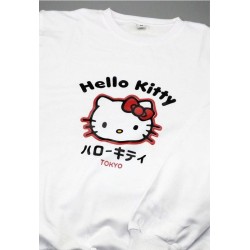 Свитшот Hello Kitty белый женский Аниме Куроми оверсайз дрейн толстовка без капюшона с принтом Хелло Китти геншин импакт однотонная с надписью Хело Кити с рисунком с котом bts токийские мстители