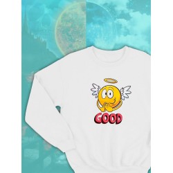 Парные свитшоты ангел ангелок good angel белая женская с принтом дьявол и хороший смайл для влюбленных пар парня и девушки, двоих подруг и друзей, мемная, парная одежда underground y2k оверсайз