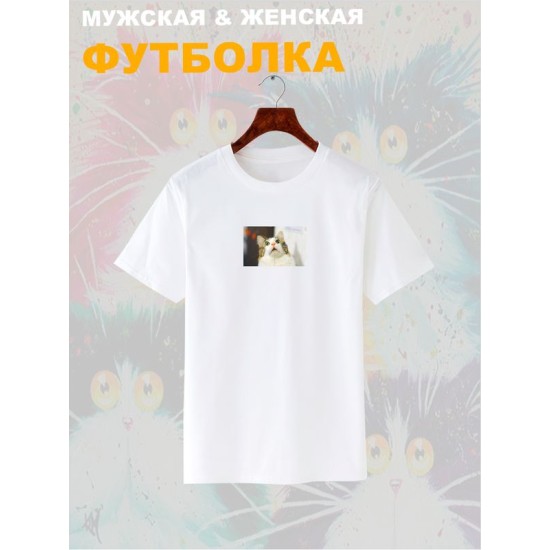 Футболка Удивленный кот мем испуганный котик с принтом офигевший котэ