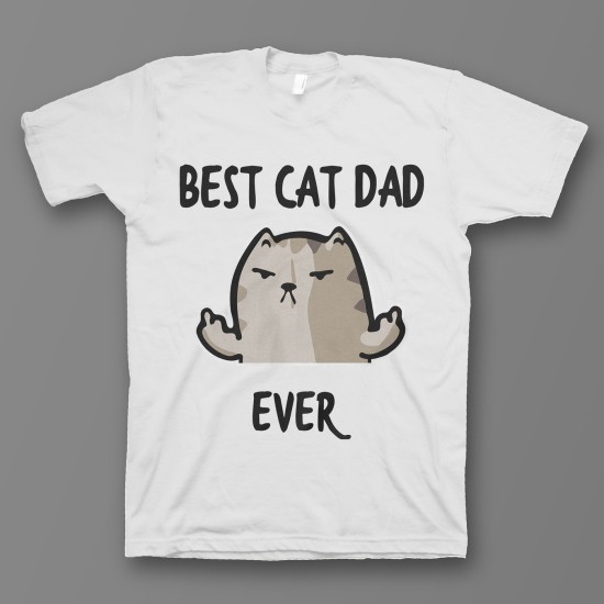 футболка с прикольным принтом "Best cat dad ever". Цвет белый
