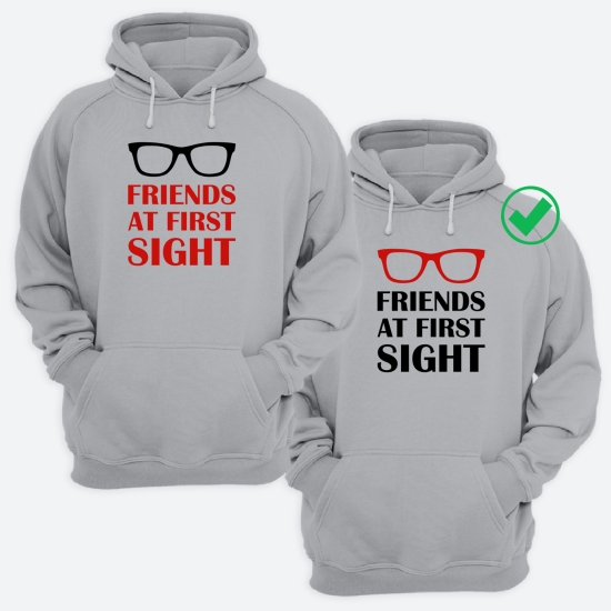 Парные толстовки с капюшоном для двоих друзей c надписью Friends at first sight