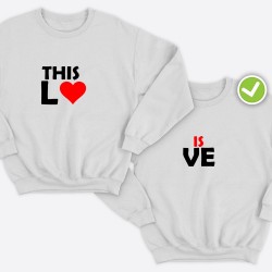 Парные свитшоты для двоих мужа и жены, влюбленных с принтом This is Love / Толстовка без капюшона для пары