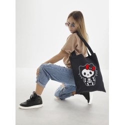 Сумка шоппер черный Аниме Hello Kitty Куроми дрейн тканевая с принтом Хелло Китти геншин импакт однотонный мягкий большая с надписью Хело Кити через плечо с котом bts токийские мстители