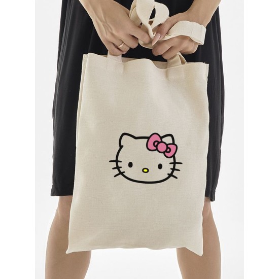 Сумка шоппер бежевый Аниме Hello Kitty Куроми дрейн тканевая с принтом Хелло Китти геншин импакт однотонный мягкий большая с надписью Хело Кити через плечо с котом bts токийские мстители