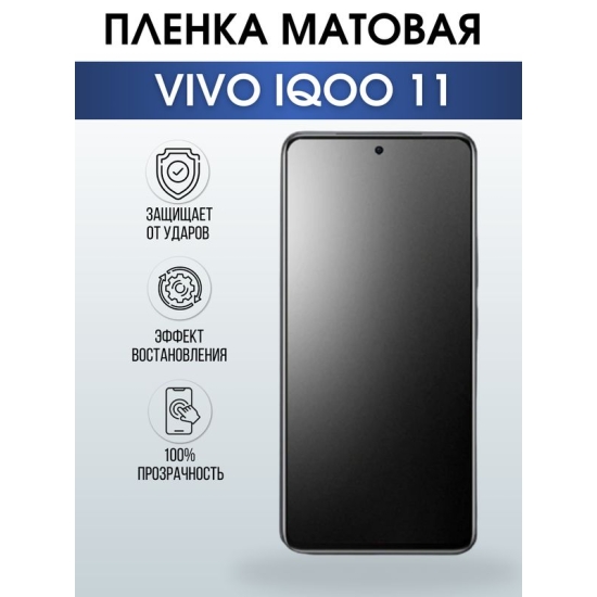 Защитная гидрогелевая пленка для смартфона Vivo IQOO 11. Матовая полиуретановая плёнка на мобильный телефон, для защиты экрана.