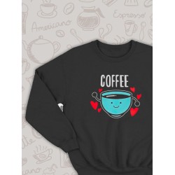 Парный свитшот кофе и печенька каваи Coffee черный мужской с принтом милые чиби с сердечками сердце чибики chibbis kawai chibi kawaii для влюбленных пар парня и девушки, двоих подруг, парная одежда