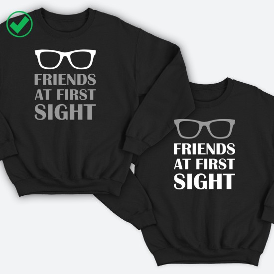Парные свитшоты для двоих друзей Friends at first sight. Толстовки без капюшона для двоих