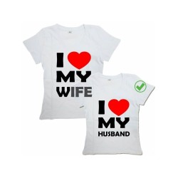 Парные футболки для мужа и жены с принтом love my WIFE & HUSBAND