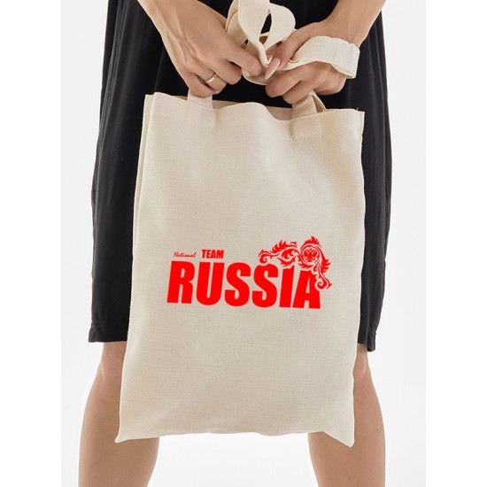Шоппер бежевый с принтомNational Team Russia, герб России, двуглавый орел. Сумка для шопинга на плечо тканевая, мужская и женская.