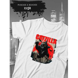 Футболка Catzilla котзилла черный кот мем с принтом