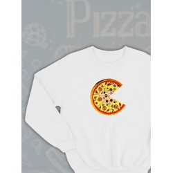 Парные свитшоты Пицца pizza белая мужская с принтом мем прикол для влюбленных пар парня и девушки, двоих подруг и друзей, мемная, прикольная парная одежда underground y2k style оверсайз