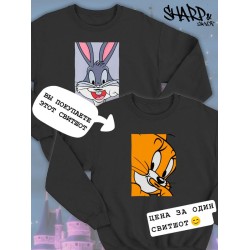 Парные свитшоты Мышонок Джерри Джери Jerry черная женская с принтом Том и Джерри для влюбленных пар парня и девушки