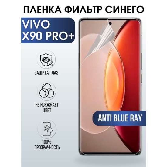Защитная гидрогелевая пленка для смартфона Vivo X90 pro+. Полиуретановая плёнка anti blue ray на мобильный телефон Виво Х90 про+, для защиты экрана.