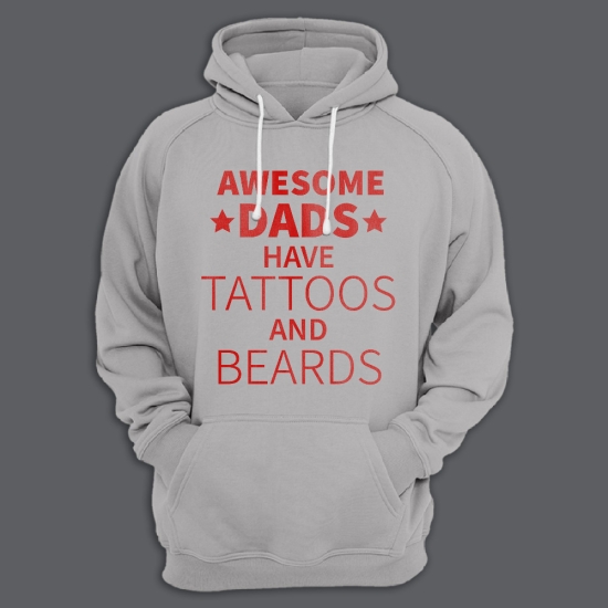 Прикольная мужская толстовка с капюшоном с надписью Awesome dads have tattoos and beards.