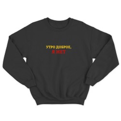 Свитшот для мужчины с интересной надписью Утро доброе, я нет. Оригинальная толстовка без капюшона.