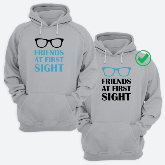 Парные толстовки с капюшоном для двоих друзей c надписью Friends at first sight