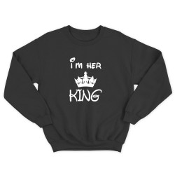 Парные свитшоты для двоих мужа и жену влюбленных с принтом Her King & His Queen / Толстовка без капюшона для пары