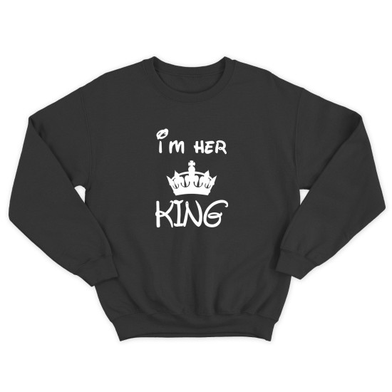 Парные свитшоты для двоих мужа и жену влюбленных с принтом Her King & His Queen / Толстовка без капюшона для пары