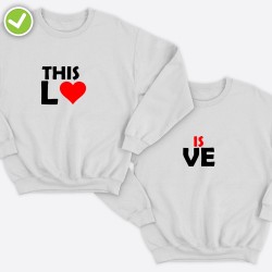 Парные свитшоты для двоих мужа и жены, влюбленных с принтом This is Love / Толстовка без капюшона для пары