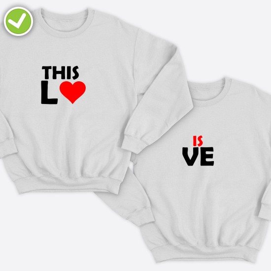 Парные свитшоты для двоих мужа и жены, влюбленных с принтом This is Love / Толстовка без капюшона для пары