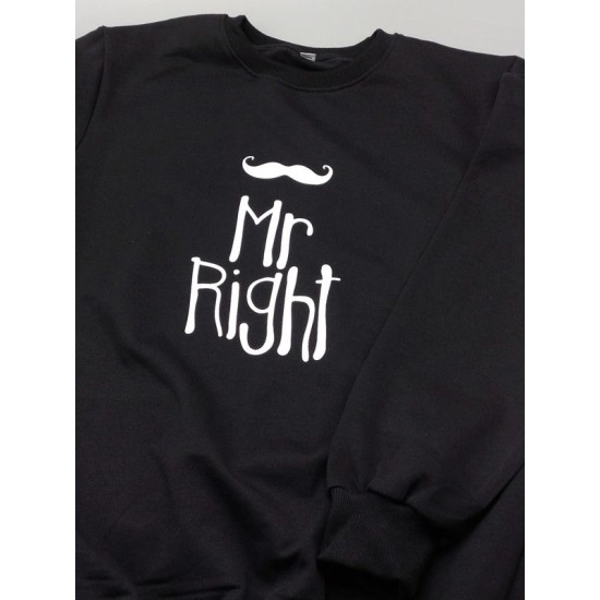 Парные свитшоты для двоих мужа и жены, влюбленных с принтом Mr Right & Mrs always Right / Толстовка без капюшона для пары