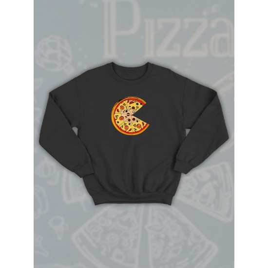 Парные свитшоты Пицца pizza черная мужская с принтом мем прикол для влюбленных пар парня и девушки, двоих подруг и друзей, мемная, прикольная парная одежда underground y2k style оверсайз