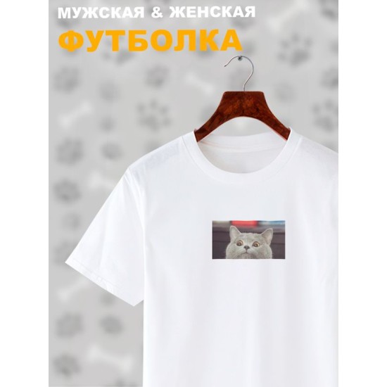 Футболка Серый кот мем мемный котик улыбается прикол с принтом котэ