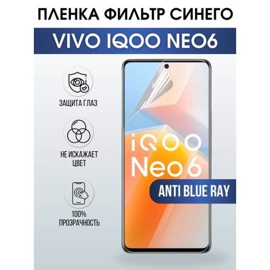 Защитная гидрогелевая пленка для смартфона Vivo IQOO NEO6. Полиуретановая плёнка anti blue ray на мобильный телефон, для защиты экрана.