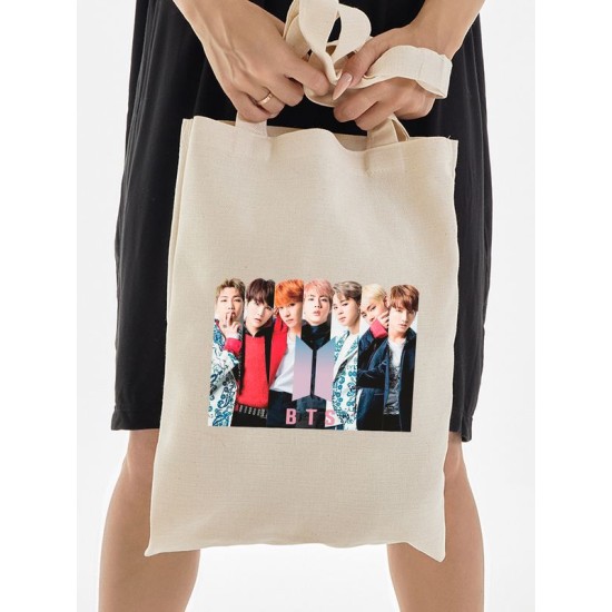 Шоппер BTS Bangtan boys БТС мемберы к поп kpop кпоп бежевый. Сумка с принтом k pop Jimin RM Rap Monster V Taehyung Jungkook J-hope Suga Yoongi Jin Чимин Чонгук Техен Хосок Шуга Джин мужская и женская.