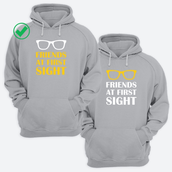 Парные толстовки с капюшоном для двоих друзей c надписью Friends at first sight