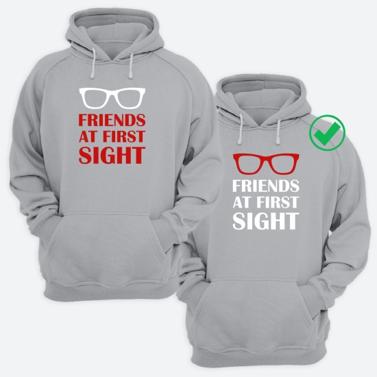 Парные толстовки с капюшоном для двоих друзей c надписью Friends at first sight