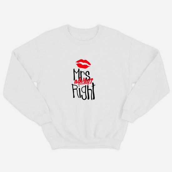 Парные свитшоты для двоих мужа и жены, влюбленных с принтом Mr Right & Mrs always Right / Толстовка без капюшона для пары