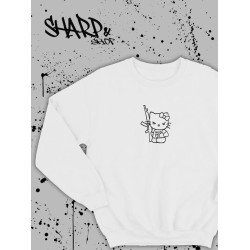 Свитшот Hello Kitty белый мужской Аниме Куроми оверсайз дрейн толстовка без капюшона с принтом Хелло Китти геншин импакт однотонная с надписью Хело Кити с рисунком с котом bts токийские мстители