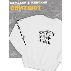 Свитшот женский белый оверсайз с принтом аниме Тян самурай samurai.