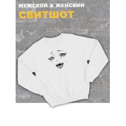 Женский свитшот оверсайз белый с принтом Хентай аниме ахегао манга.