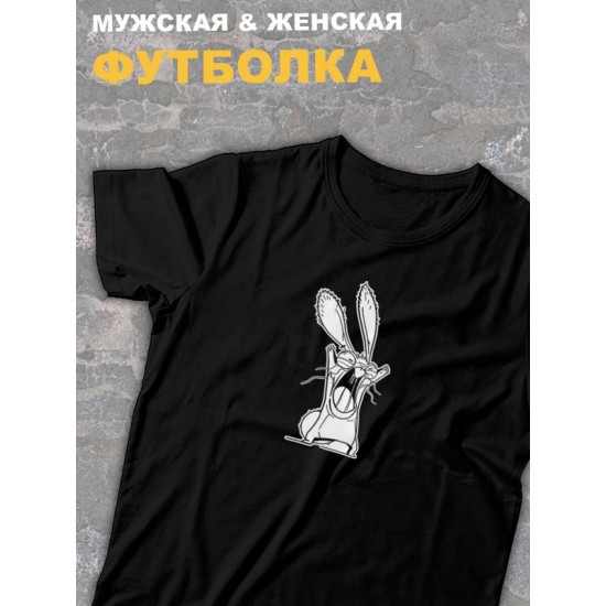 футболка оверсайз с принтом-рисунком Злой заяц кролик.