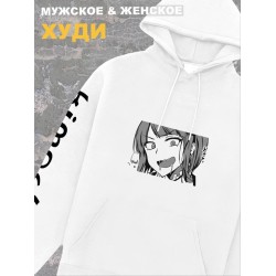 Мужское худи оверсайз белое с принтом аниме Тян ахегао лицо.