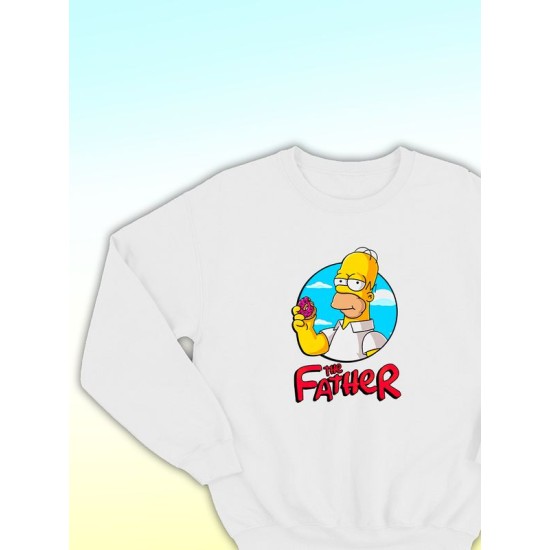 Парные свитшоты Гомер Симпсон Симсон father белый мужской с принтом Симпсоны Homer Simpson Simpsons Симсоны папа батя для влюбленных пар парня и девушки, двоих подруг, мемная парная одежда оверсайз