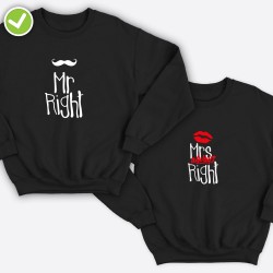 Парные свитшоты для двоих мужа и жены, влюбленных с принтом Mr Right & Mrs always Right / Толстовка без капюшона для пары