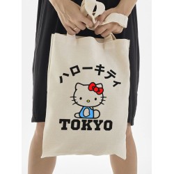 Сумка шоппер бежевый Аниме Hello Kitty Куроми дрейн тканевая с принтом Хелло Китти геншин импакт однотонный мягкий большая с надписью Хело Кити через плечо с котом bts токийские мстители