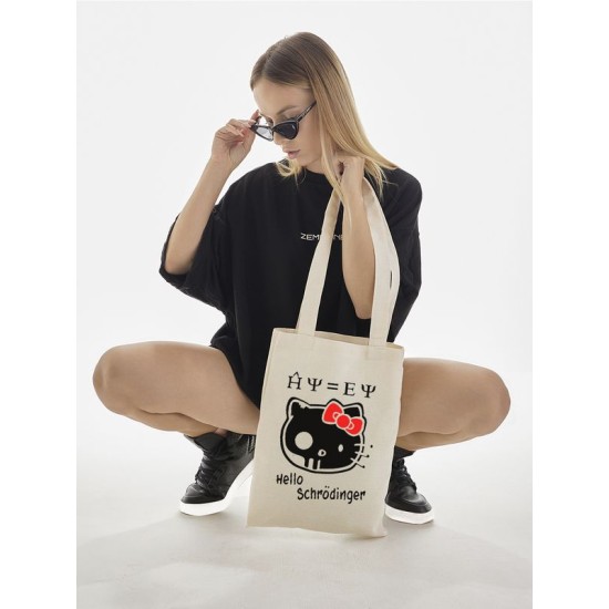Сумка шоппер бежевый Аниме Hello Kitty Куроми дрейн тканевая с принтом Хелло Китти геншин импакт однотонный мягкий большая с надписью Хело Кити через плечо с котом bts токийские мстители