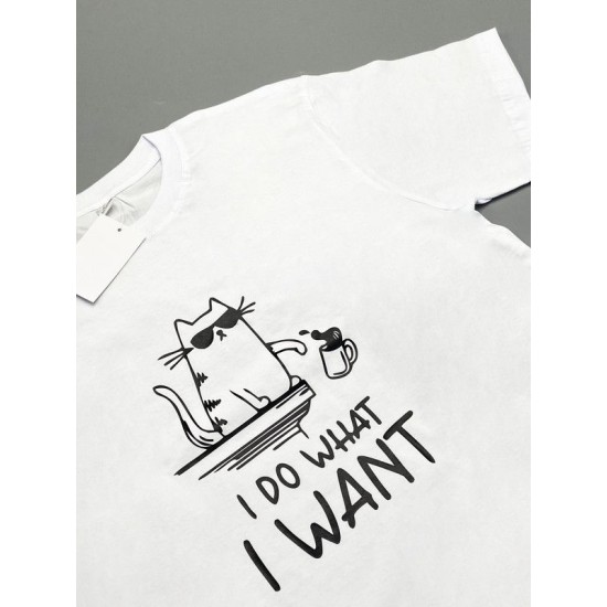 футболка оверсайз с принтом надписью "I do what I want мем с котом" унисекс