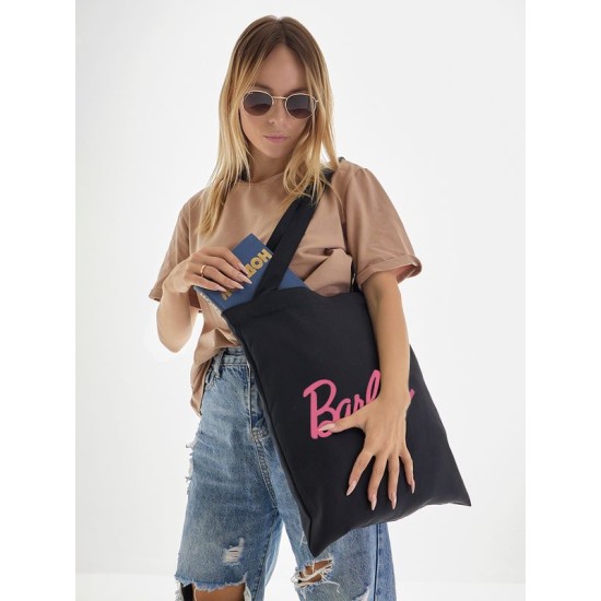Шоппер черный с принтом Barbie. Сумка для шопинга на плечо тканевая, мужская и женская.