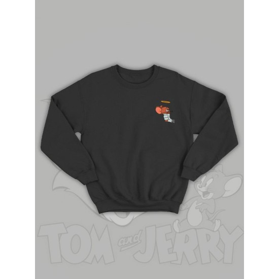 Парные свитшоты Том и Джерри мышонок ангел черная женская с принтом Tom and Jerry angel для влюбленных пар парня и девушки, двоих подруг, мемная андеграунд парная одежда underground y2k оверсайз
