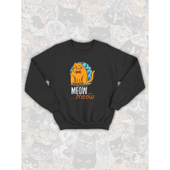 Парный свитшот кот и кошечка meow мяу прикол черный мужской с принтом милый котик мальчик и кошка девочка для влюбленных пар парня и девушки, двоих подруг, парная одежда андеграунд y2k style оверсайз