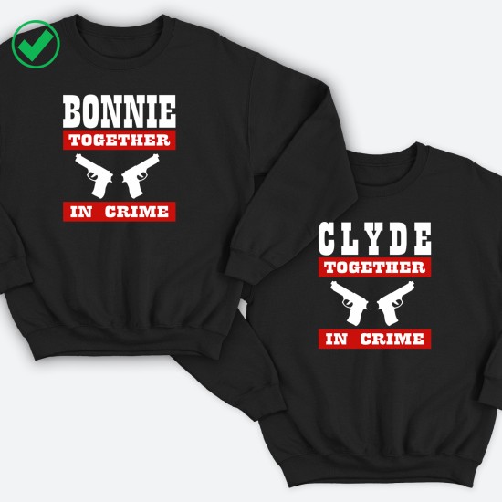 Парные свитшоты для двоих мужа и жены, влюбленных Bonnie&Clyde together. Толстовки для двоих друзей