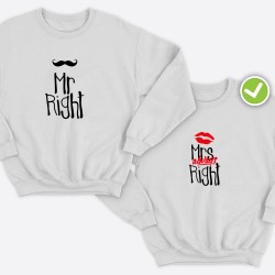 Парные свитшоты для двоих мужа и жены, влюбленных с принтом Mr Right & Mrs always Right / Толстовка без капюшона для пары