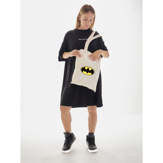 Сумка шоппер бежевый с принтом Бэтмен Batman бетмен унисекс