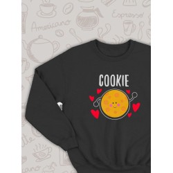 Парный свитшот кофе и печенька каваи Cookie черный женский с принтом милые чиби с сердечками сердце чибики chibbis kawai chibi kawaii для влюбленных пар парня и девушки, двоих подруг, парная одежда