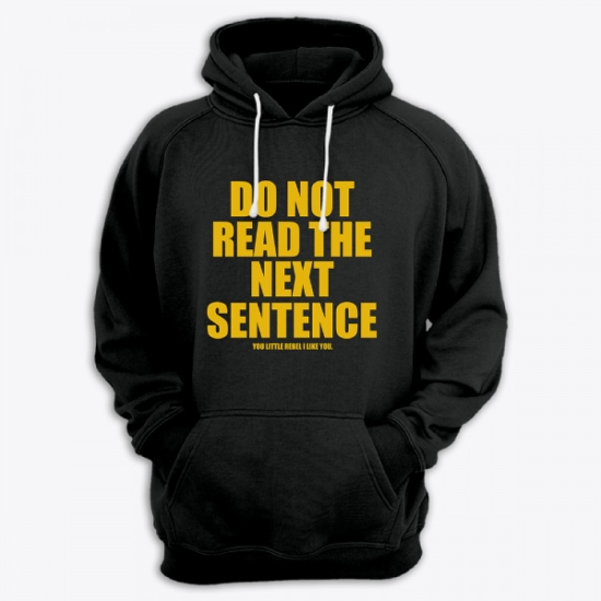 Прикольная мужская толстовка с капюшоном с надписью Do not read the next sentence. You little rebel i like you